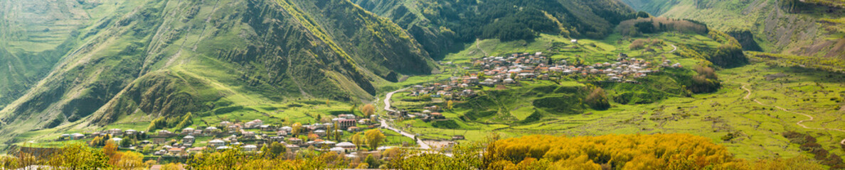 Fototapeta na wymiar Stepantsminda Village In Kazbegi District, Mtskheta-Mtianeti Region