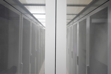 modern server room with white servers