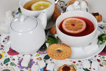 hot tea from dried rosehips with lemon