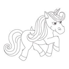 Unicorn, hand drawn vector linen illustration for logotype, coloring book,