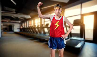 A funny lean man in sportswear posing.