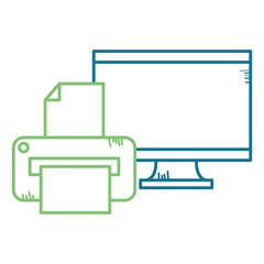 monitor computer with printer vector illustration design