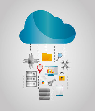 cloud data streams storage file protection tools vector illustration