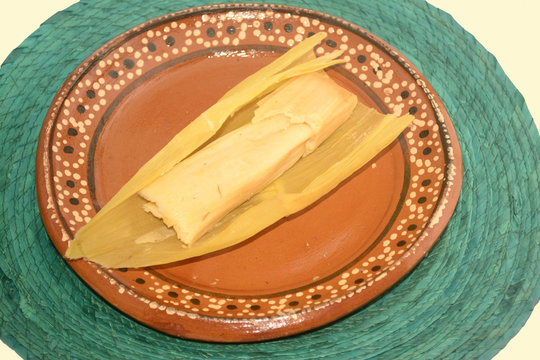Mexican tamal picte from Chiapas on dish for Candelaria Day celebration