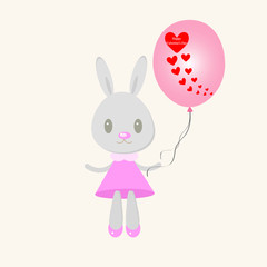 Bunny with hearts on balloon