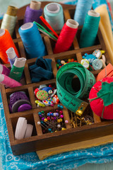Fototapeta na wymiar colorful sewing accessories