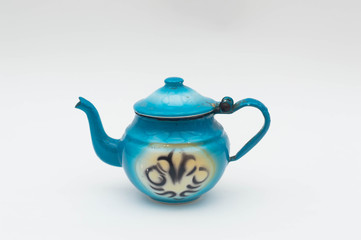 Small vintage enameled metal coffee kettle