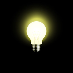 Light bulb illuminated, realistic vector illustration.
