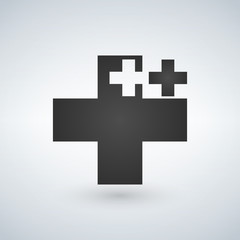 Fototapeta premium Two Crosses Medicine or christian Logo Concept, cut out shape, vector illustration isolated on white background