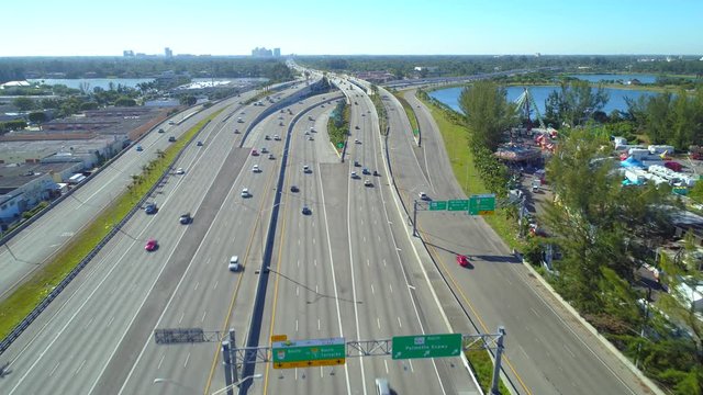Aerial video cashless toll road Miami Palmetto Expressway interchange