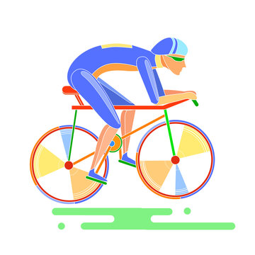 Cyclist flat style vector illustration. Man on a bicycle. Participant of the bicycle race.