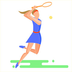 Girl playing tennis flat style vector illustration.
