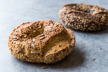 Healthy Organic Whole Grain Bagels with Chia Seeds and Sesame