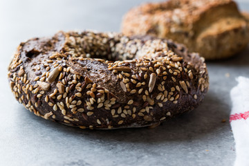 Healthy Organic Whole Grain Bagels with Chia Seeds and Sesame