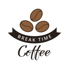 Coffee beans on white background. Break time. Coffee break illustration. Coffee shop illustration design element vintage vector. Vector illustration