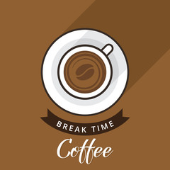 Coffee break vector illustration. Break time. Flat modern vector for coffee shop. Coffee time. Coffee cup and beans. Cup of coffee and bean, top view, flat vector