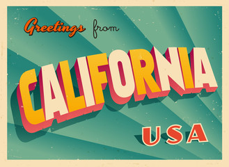 Naklejka premium Vintage Touristic Greetings from California, USA Postcard - Vector EPS10. Grunge effects can be easily removed for a brand new, clean sign.