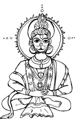 Black and white illustration of the Indian Hanuman deity