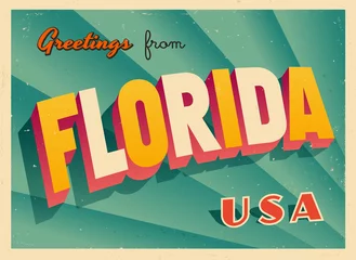Vintage touristische Grüße von Postkarte Floridas, USA - Vektor EPS10. Grunge-Effekte können für ein brandneues, sauberes Schild leicht entfernt werden. © CallahanLounge