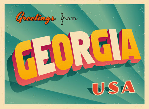 Vintage Touristic Greetings From Georgia, USA Postcard - Vector EPS10. Grunge Effects Can Be Easily Removed For A Brand New, Clean Sign.