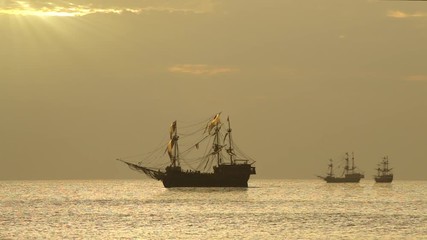 Great three-masted Sailing ship silhouette, Pirates - Powered by Adobe