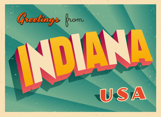 Vintage Touristic Greetings from Indiana, USA Postcard - Vector EPS10. Grunge effects can be easily removed for a brand new, clean sign. - obrazy, fototapety, plakaty