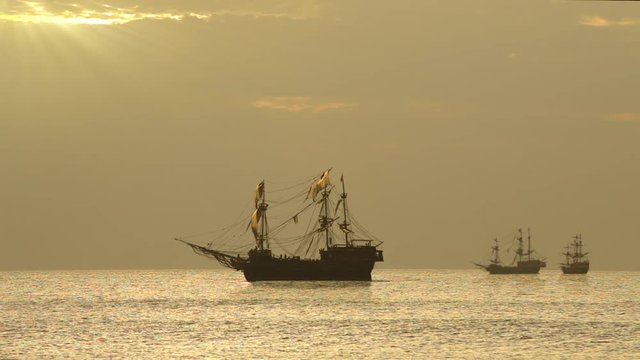 Great three-masted Sailing ship silhouette, Pirates