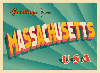 Obraz premium Vintage Touristic Greetings from Massachusetts, USA Postcard - Vector EPS10. Grunge effects can be easily removed for a brand new, clean sign.
