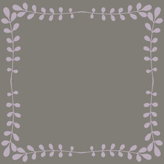 Hand drawn pink foliage frame on a gray background vector