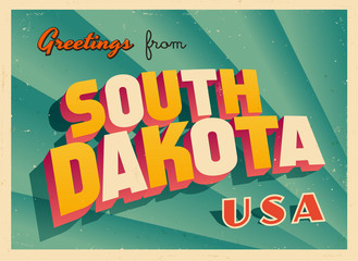 Obraz premium Vintage Touristic Greetings from South Dakota, USA Postcard - Vector EPS10. Grunge effects can be easily removed for a brand new, clean sign.