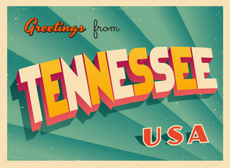 Vintage Touristic Greetings from Tennessee, USA Postcard - Vector EPS10. Grunge effects can be easily removed for a brand new, clean sign. - obrazy, fototapety, plakaty