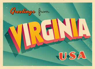 Vintage Touristic Greetings from Virginia, USA Postcard - Vector EPS10. Grunge effects can be easily removed for a brand new, clean sign.