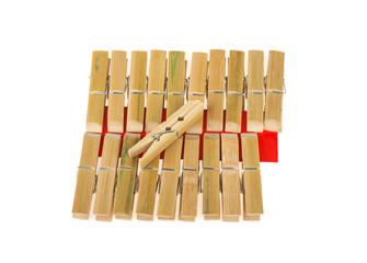 clothespins of bamboo on a white background