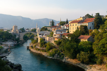 Fototapeta na wymiar View of Mostar bridge in Bosnia and Herzegovina