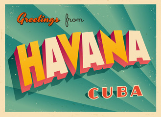 Vintage Touristic Greeting Card - Havana, Cuba - Vector EPS10. Grunge effects can be easily removed for a brand new, clean sign. - obrazy, fototapety, plakaty