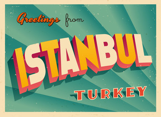 Vintage Touristic Greeting Card - Istanbul, Turkey - Vector EPS10. Grunge effects can be easily removed for a brand new, clean sign.