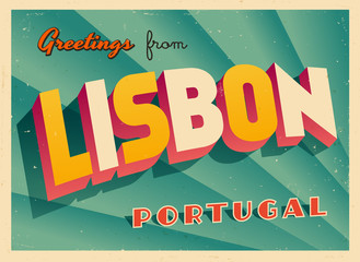 Vintage Touristic Greeting Card - Lisbon, Portugal - Vector EPS10. Grunge effects can be easily removed for a brand new, clean sign.