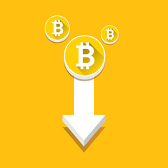 vector bitcoin market crash graph on orabge background. Bitcoin hype concept vector illusrtation . depreciation of bitcoin