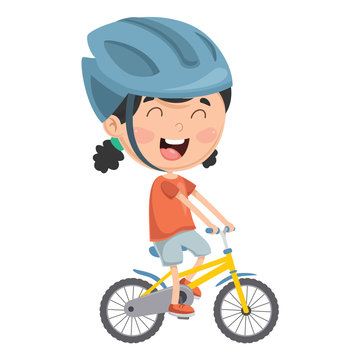Vector Illustration Of Kid Riding Bike