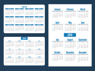 Set simple pocket calendar years. Week starts from sunday. Horizontal and vertical blue pocket calendar on white background. Stationery Design Template
