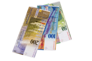 Swiss francs bill isolated on white background.