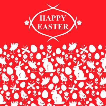 Easter cute card on red background