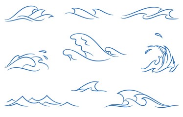 vector set of a different simple stylized pinstripe ocean waves