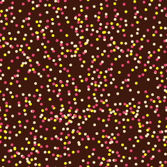 Seamless pattern of chocolate donut glaze with many confetti