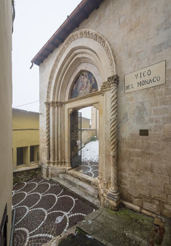 Tagliacozzo (Italy) - A small pretty village in the province of L'Aquila, in the mountain region of Abruzzo, often covered in snow during the winter. Here the historic center.