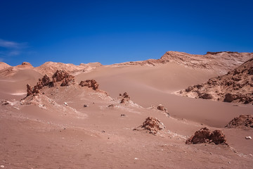 Fototapeta na wymiar Barren landscape of the Valle the la Luna in Chile