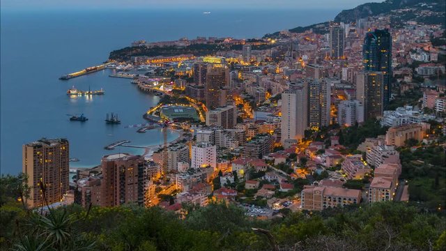 Principaut&eacute; de Monaco du jour &agrave; la nuit, time lapse, French Riviera