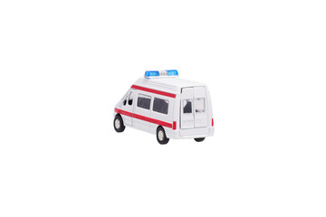 The toy car is an ambulance. Back view.