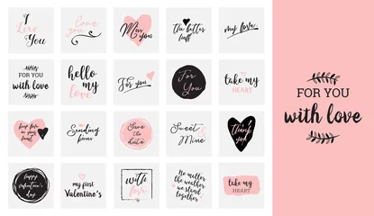 Poster set van zwart, wit en roze liefde belettering, voor Valentijnsdag ontwerp poster, wenskaart, fotoalbum, banner, kalligrafie vector illustratie collectie © jennylipmic