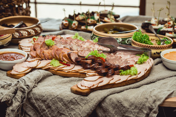 dish with chopped sausage